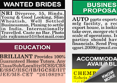 Kashmir Times Marriage Bureau display classified rates